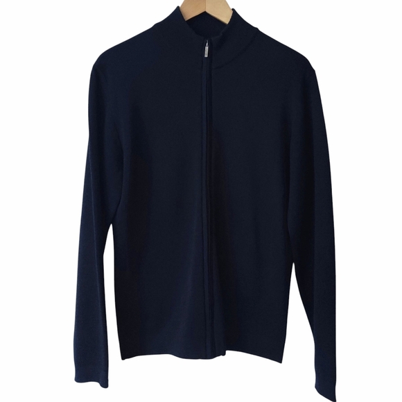 BURTON London Sweater M Full Zip Mock Neck Navy Blue Cardigan Men's - Picture 2 of 8